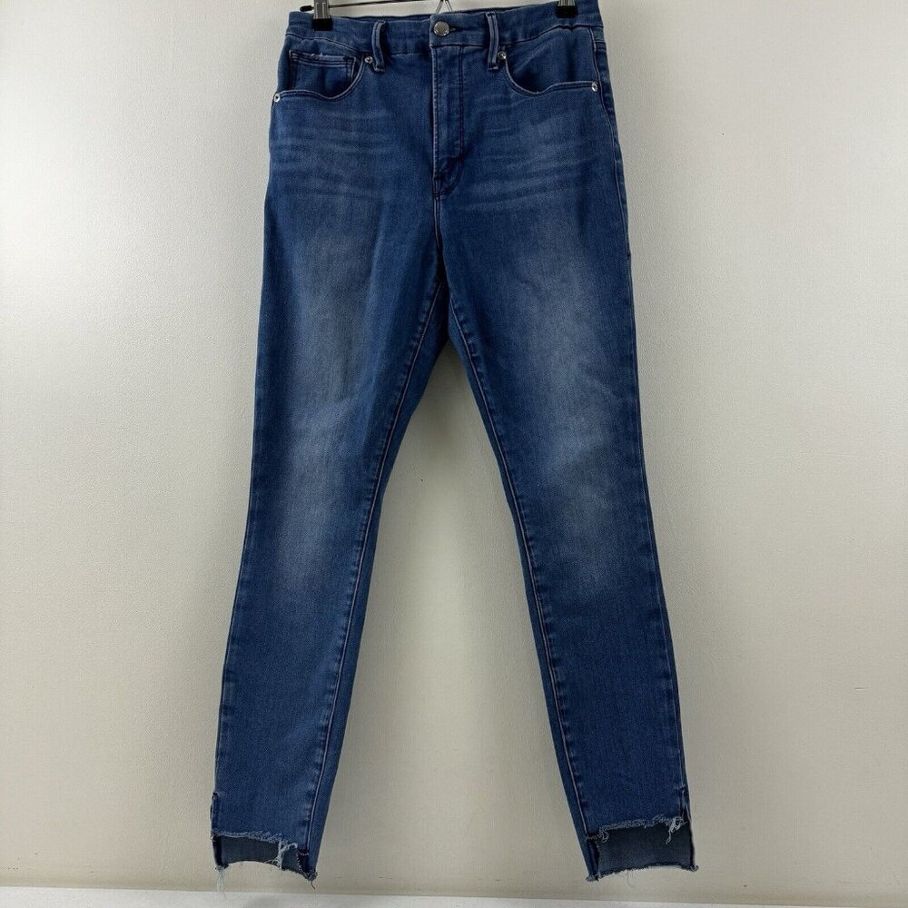 Good American Jeans Womens 10 / 30 Good Legs High Rise Raw Hem Skinny Med Wash